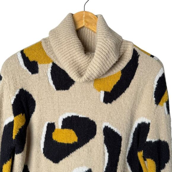 Anthropologie Moth Georgia Leopard Print Turtleneck Sweater Tan Black, Size XS - Picture 4 of 12